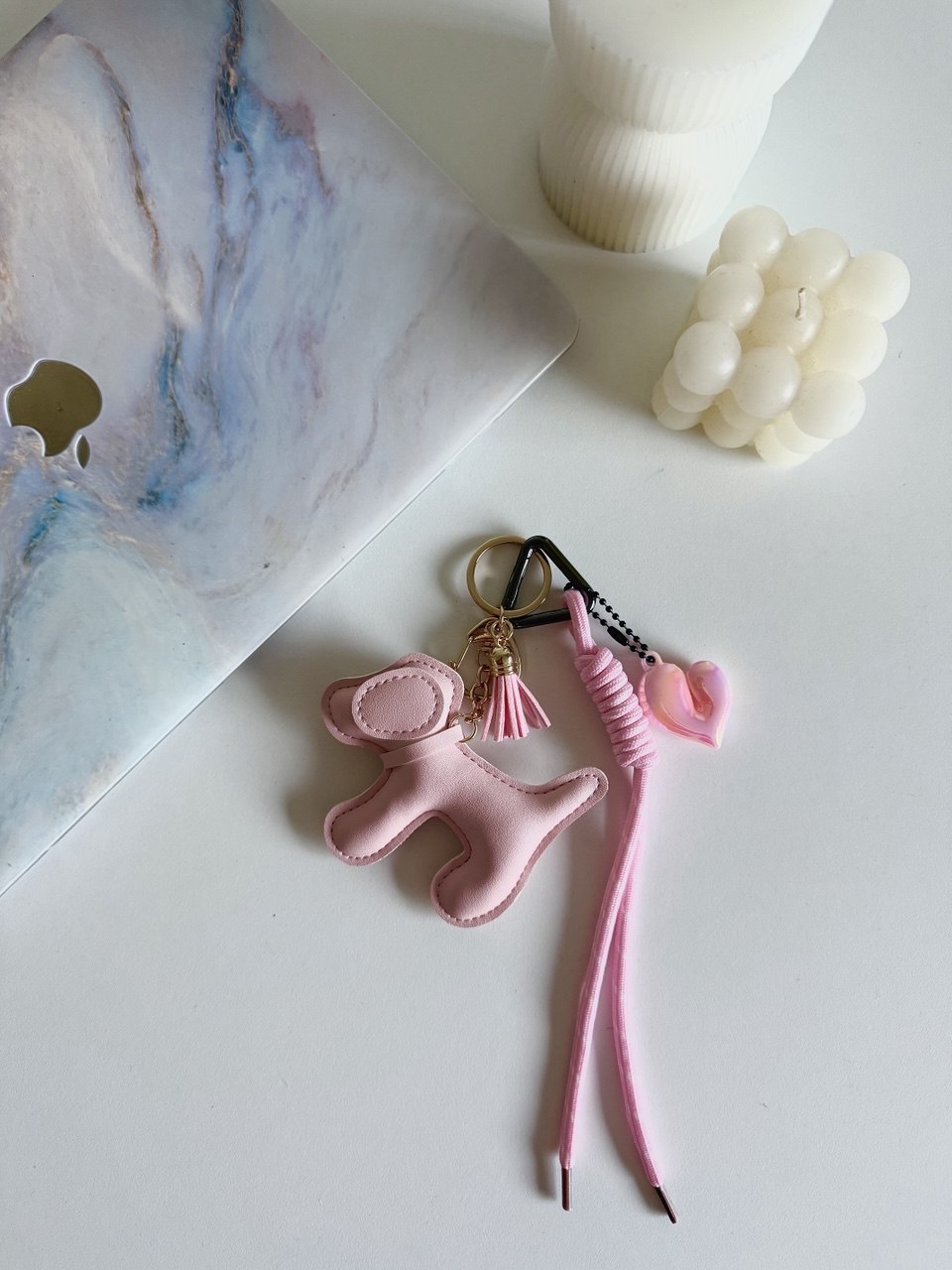 Pink Leather Dog Bag Charm, Gold Hardware, Minimalist Purse Accessory