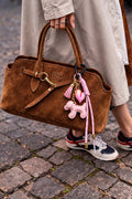 Pink Leather Dog Bag Charm, Gold Hardware, Minimalist Purse Accessory