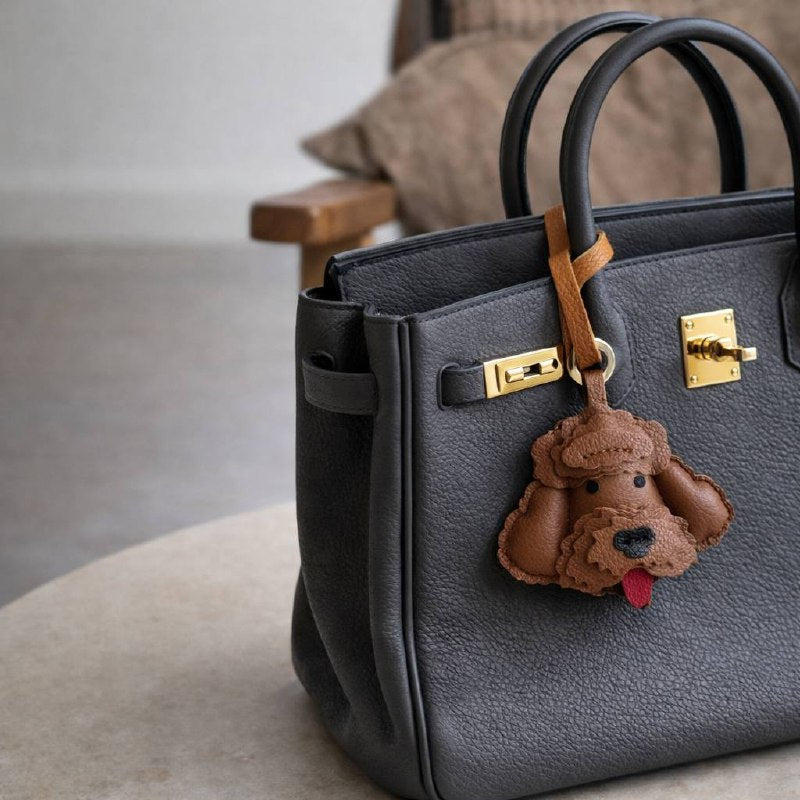 Leather Poodle Keychain, Dog Bag Accessory, Handmade Purse Charm, Puppy Gift for Women