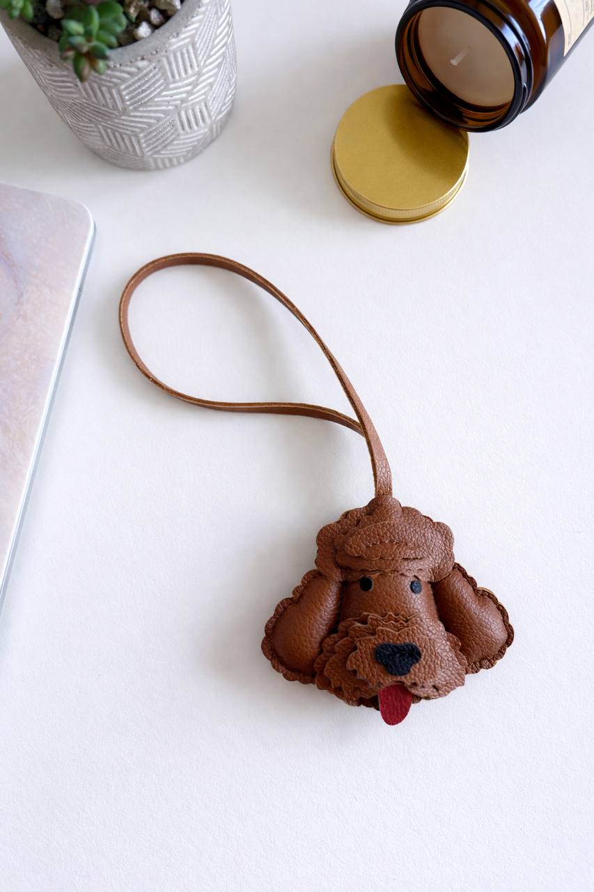 Leather Poodle Keychain, Dog Bag Accessory, Handmade Purse Charm, Puppy Gift for Women