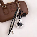 Black White Dog Bag Charm – Faux Leather Puppy Keychain Accessory