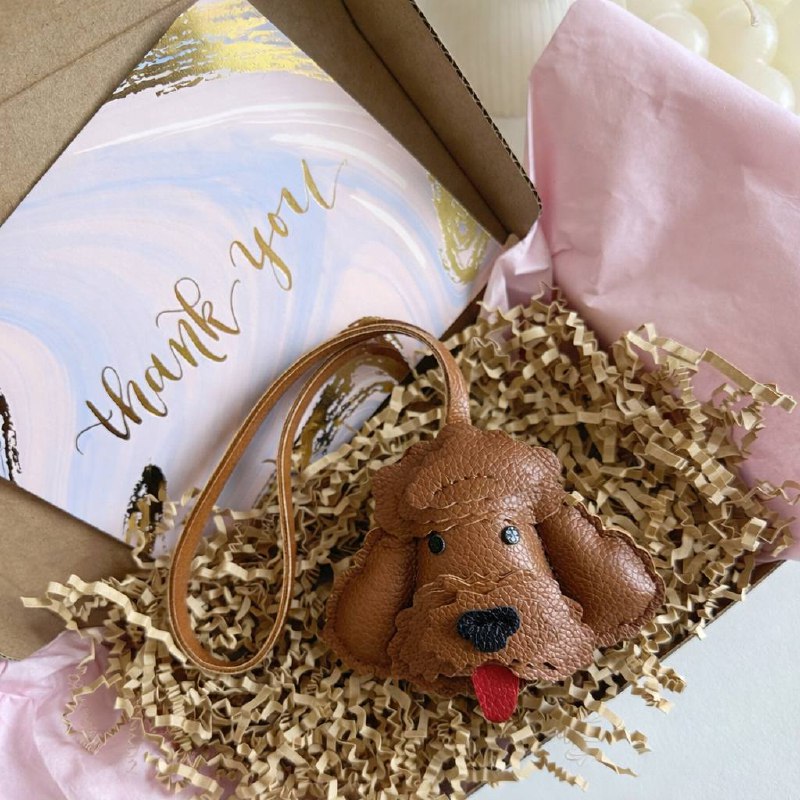 Leather Poodle Keychain, Dog Bag Accessory, Handmade Purse Charm, Puppy Gift for Women