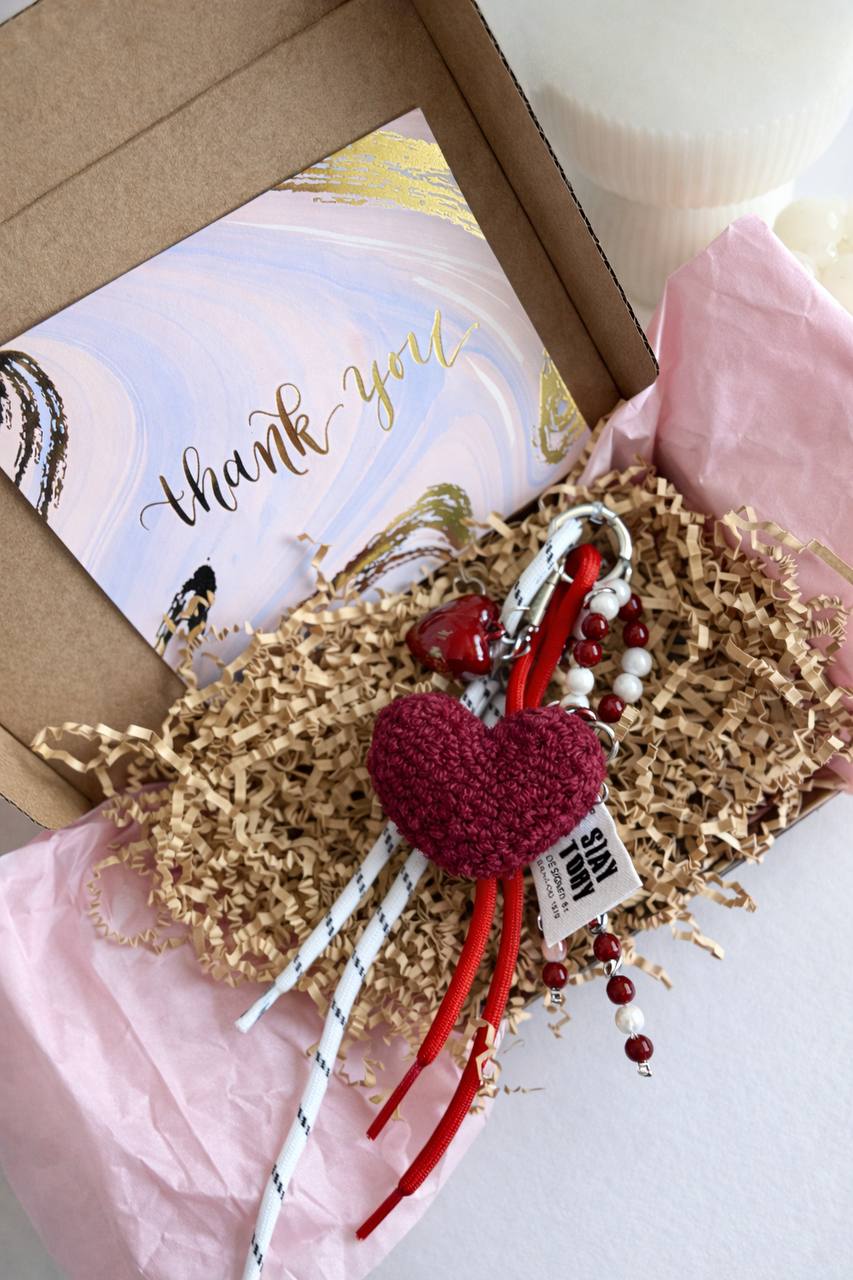 Plush Burgundy Heart Bag Charm – Glossy Pendant, Luxury Purse Accessory, Romantic Statement Charm