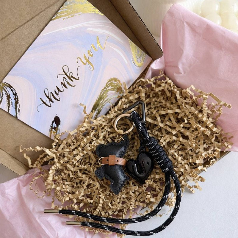 Black Dog Bag Charm with Heart – Cute Keychain for Handbags | Aesthetic Bag Accessory