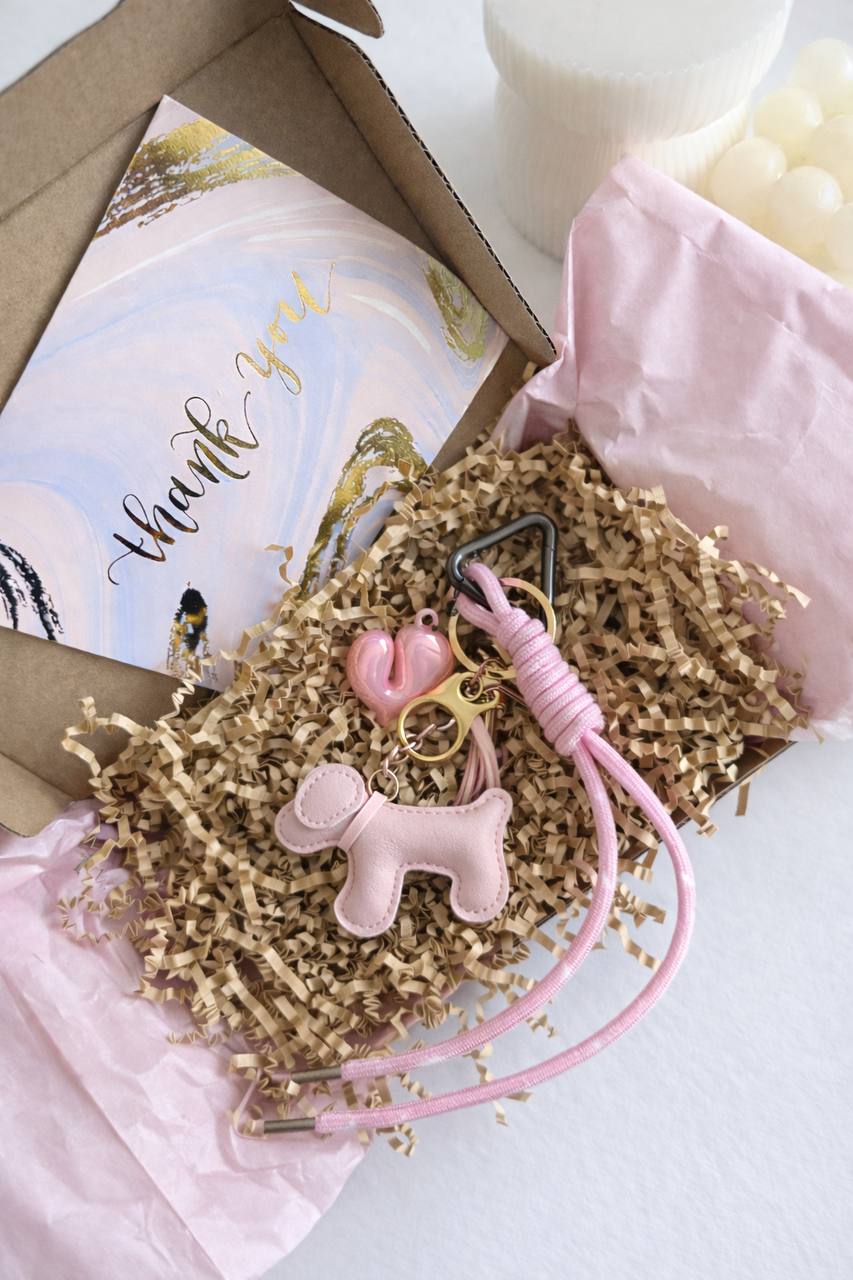 Pink Leather Dog Bag Charm, Gold Hardware, Minimalist Purse Accessory