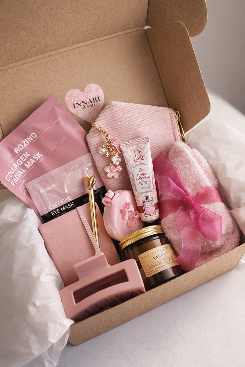 Pink Self Care Gift Box, Women's Relaxation Spa Set, Cozy Luxury Items